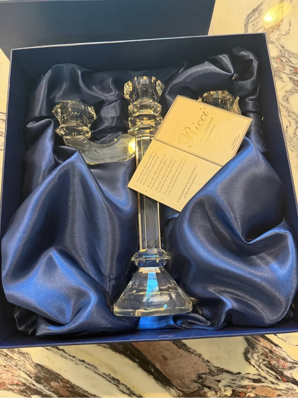 Riccio Clear Crystal Triple-Arm Candelabra Pair